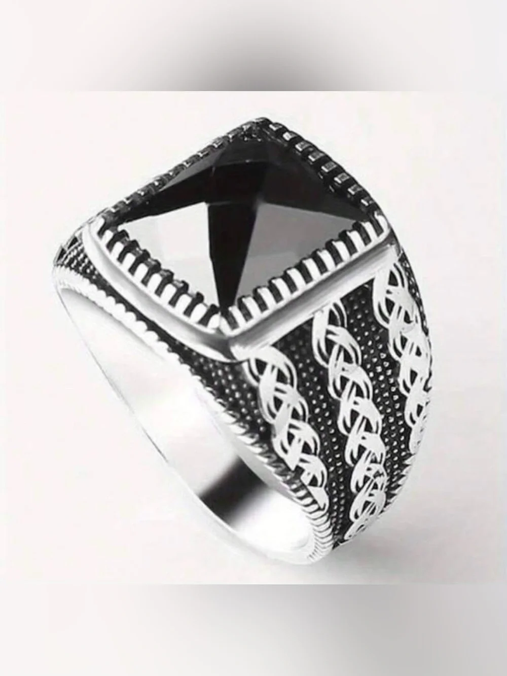 Men's Black Onyx Square Signet Ring - Sterling Look Fashion Ring sz 12